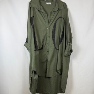 Olive Green Button-Up Shirt Dress